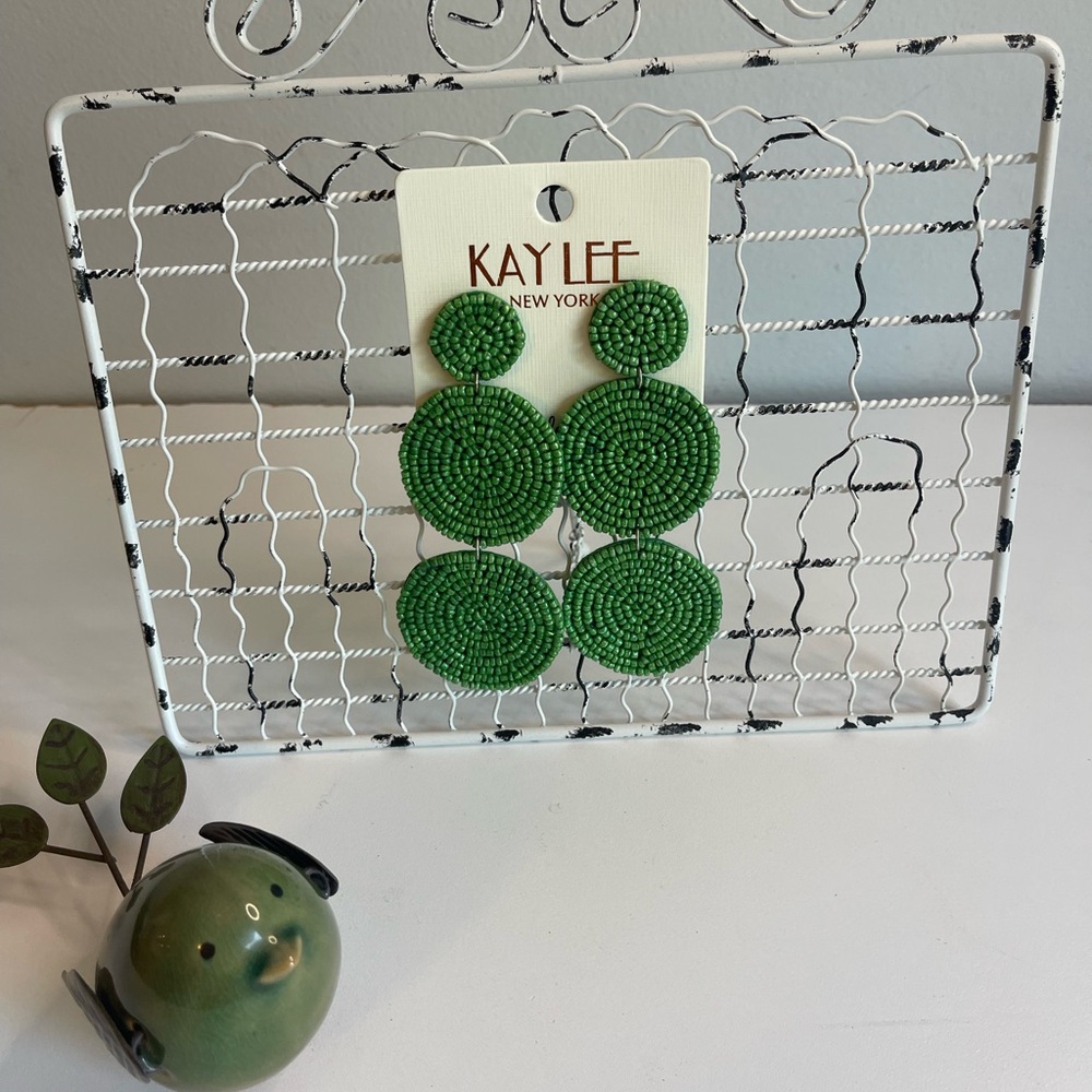 Fabulous and Fun Green Beaded Chandelier Statement Earrings NEW